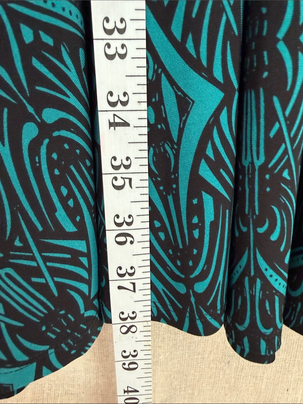 Evan-Picone Teal Black Geometric Faux Wrap Empire Waist Dress Womens 14 - Picture 5 of 5